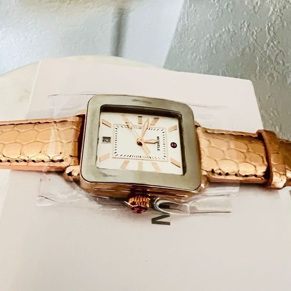 MICHELE Deco Sport Watch Head & Pink Gold Leather Strap Watch, 34mm, NEW IN BOX - Picture 5 of 16